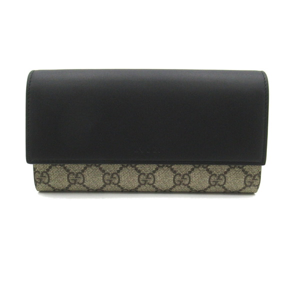 Gucci GG Supreme Bifold Long Wallet Leather Canvas Black Beige - Picture 1 of 9
